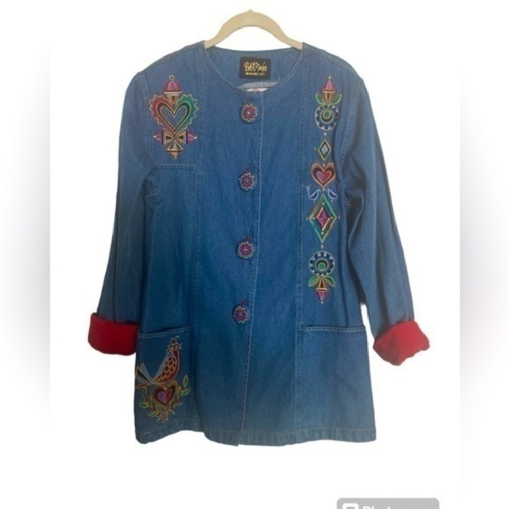 Vintage Bob Mackie Wearable Art Cotton Embroidered Denim Jacket Size M
